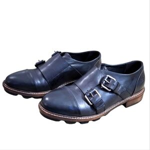 OXS Two Buckle Leather Loafer Black Brown EU 37 / US 6.5